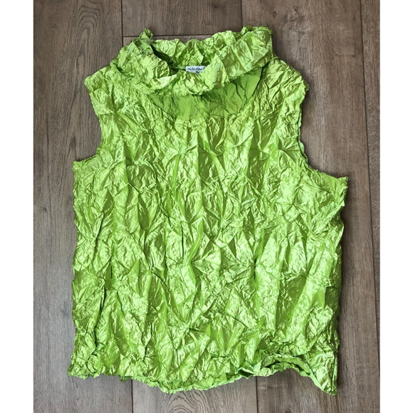 Vtg Y2K Pile Ou Face Sleeveless Ruched Stretch Yellow Tank Top OS Made in France - Picture 1 of 6